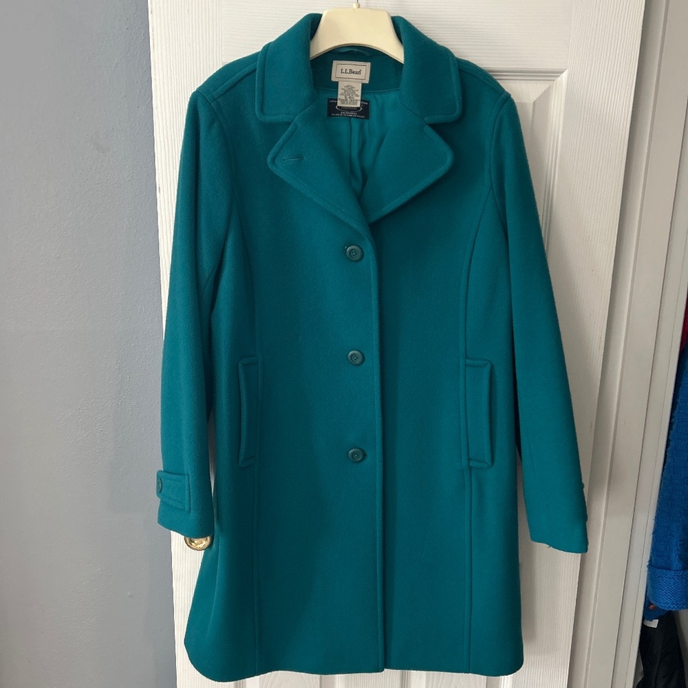 L.L. Bean Women's Classic Lambswool Polo Coat, 3/4 Length, Teal